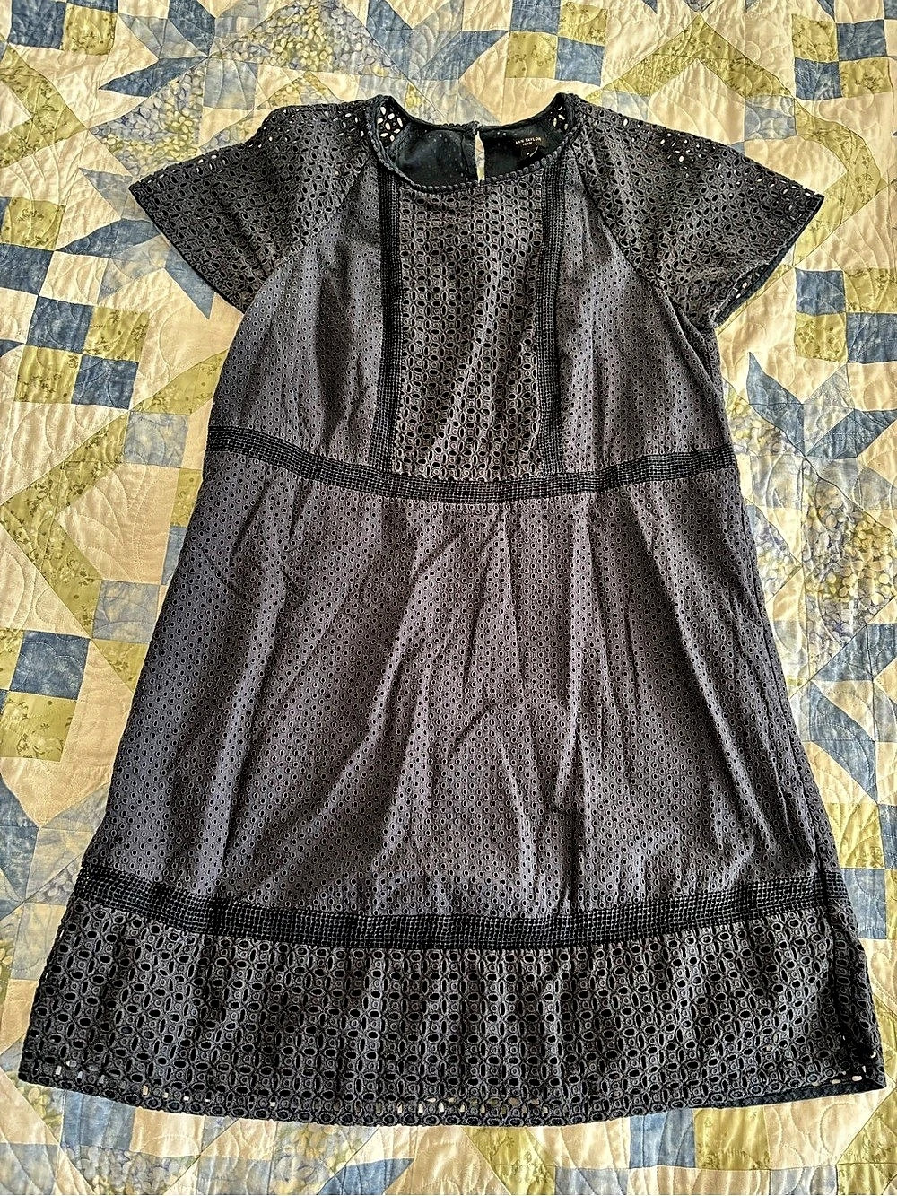Ann Taylor Black Eyelet Mini Dress Size 4P